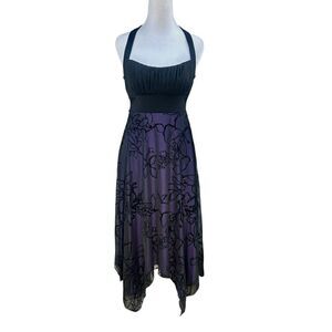Speechless Y2K Mesh Dark Floral Sparkle Empire Ruched Sharkbite Dress Size M